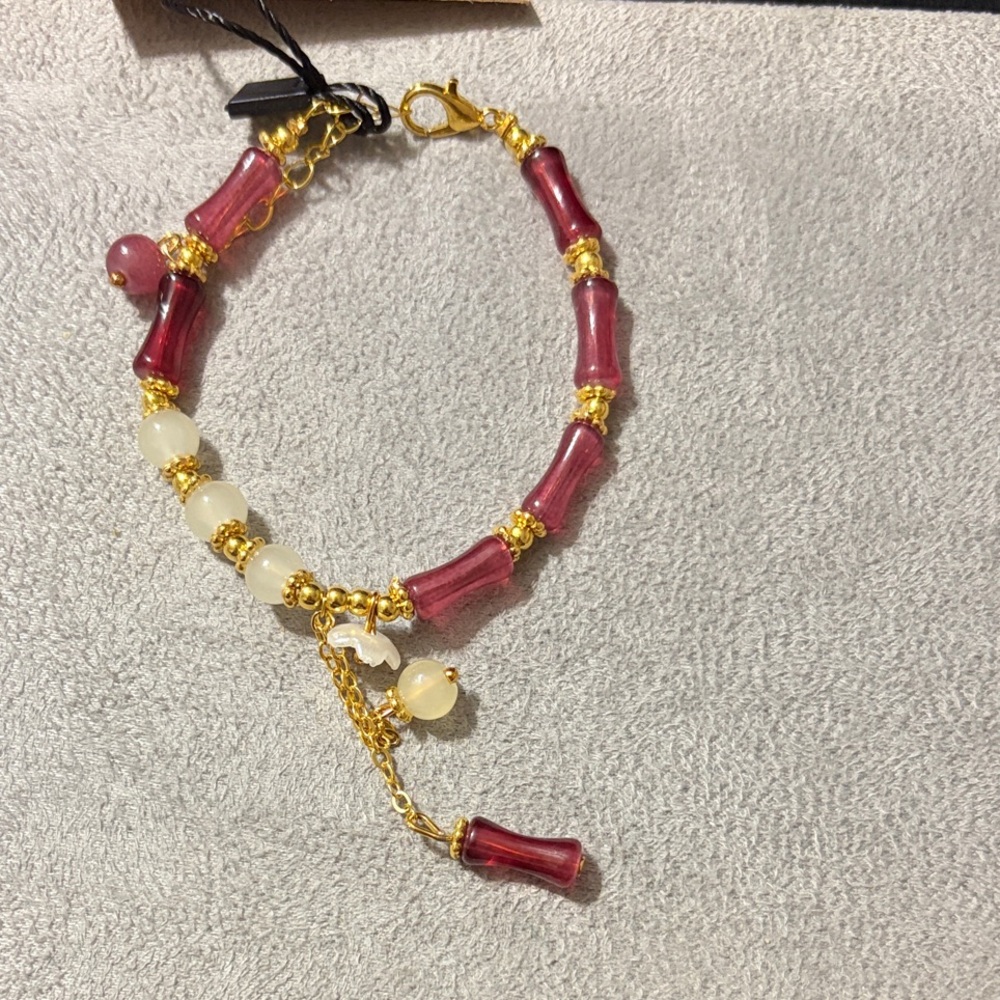 Elegant Gold and Rose pink Beaded Bracelet
